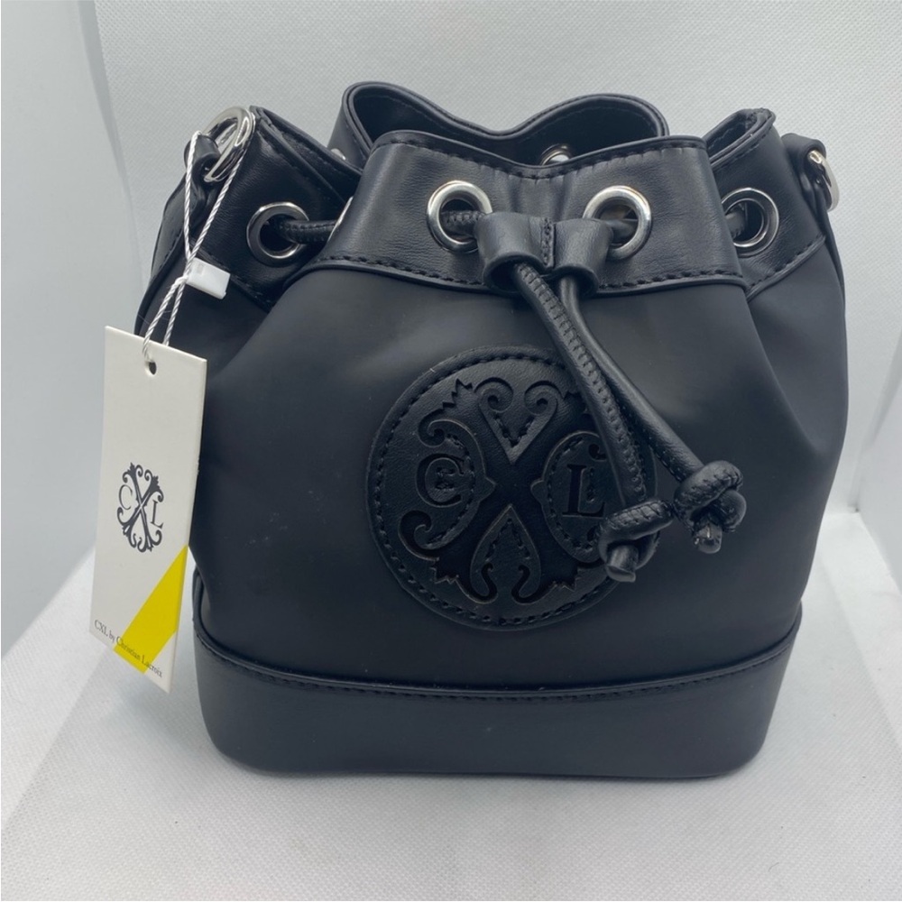 CXL by Christian Lacroix Black Paulina Nylon Drawstring Bucket Cross Body Purse